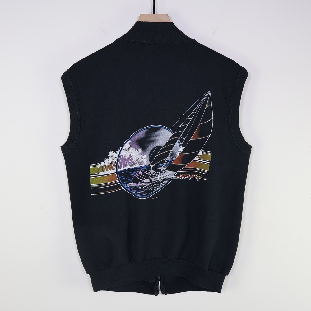 Vintage 1983 Ocean Pacific‎ OP Sailboat Graphic Sweatshirt Vest L Surf Black USA
